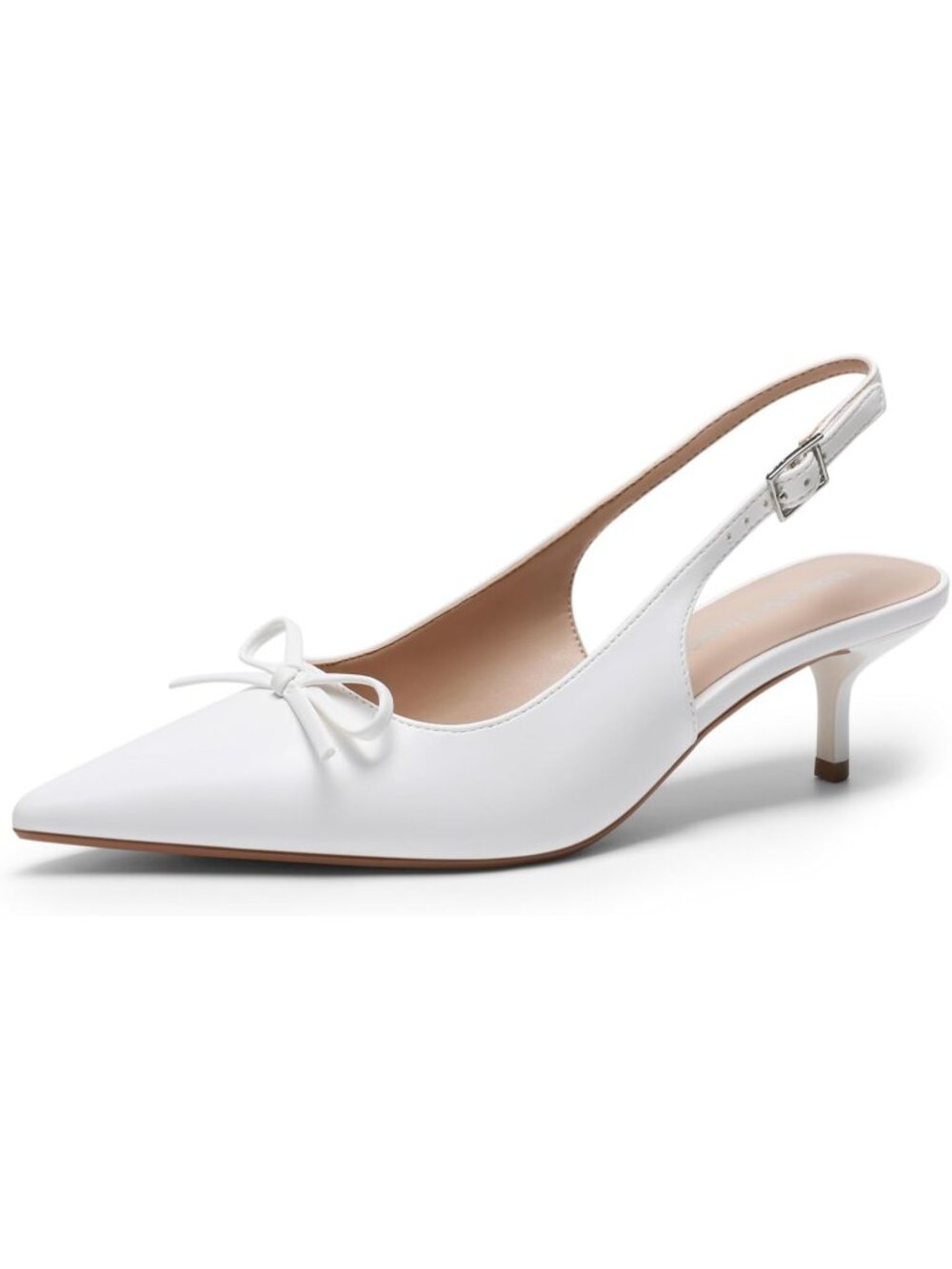 DREAM PAIRS Women's White Slingback Kitten Heels Pumps with Bow 2.17" Low Heels
